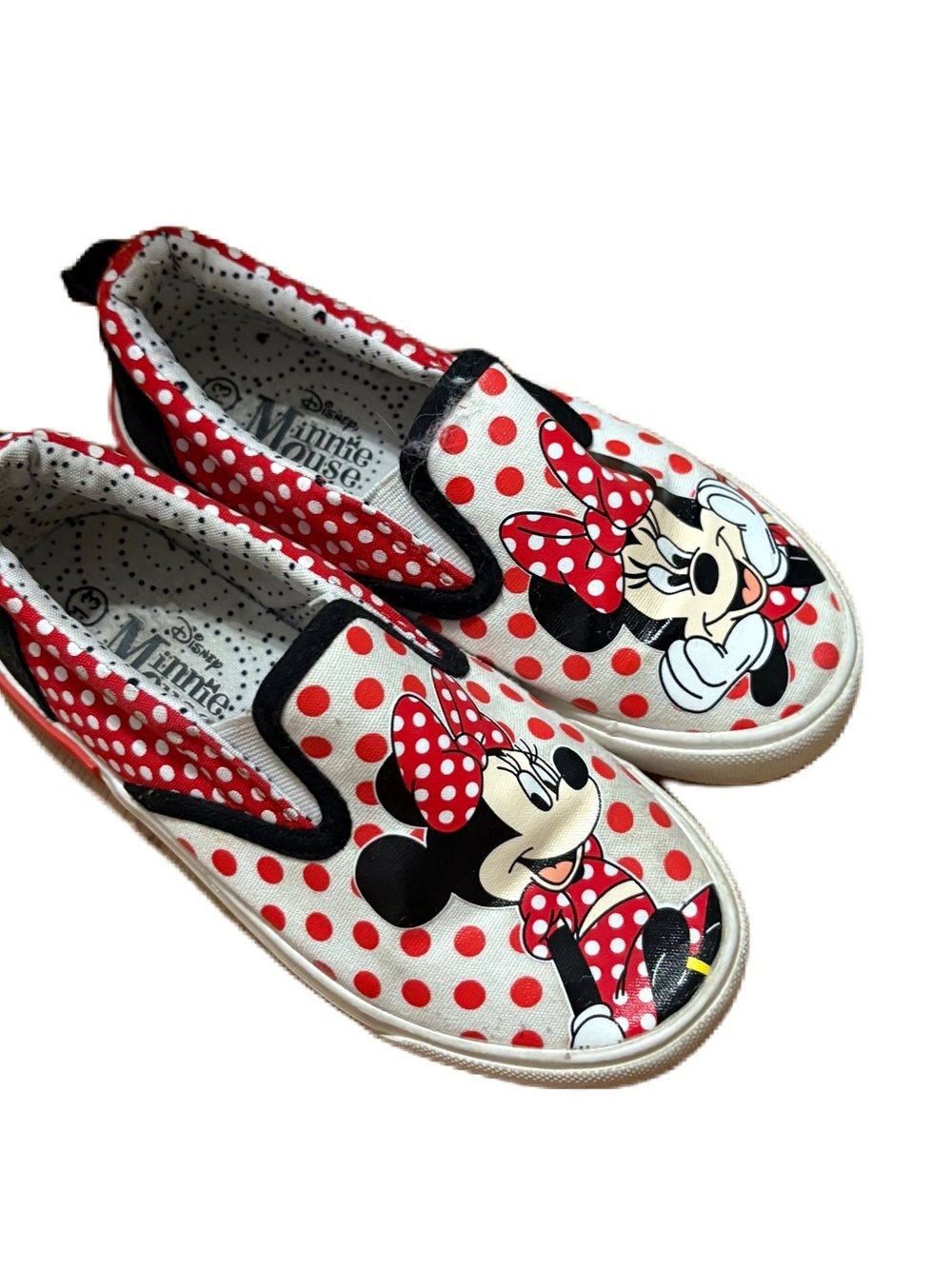 Disney Minnie Mouse Red White Polka Dot Slip-On Sneakers Sz 13 Kids